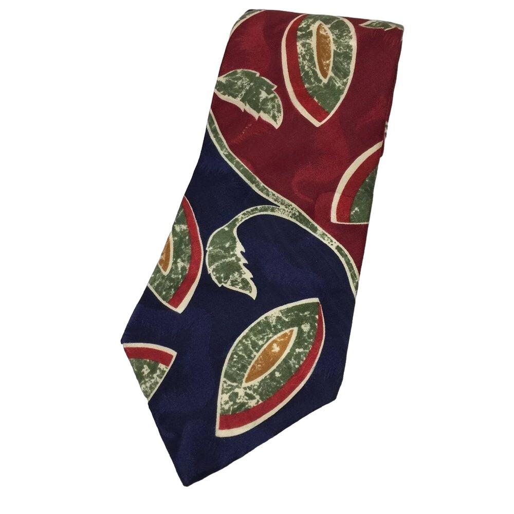 Oscar de la Renta Blue Red Green Abstract Print Designer Retro Silk Tie